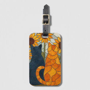Buntglas-Katzen und Sonnenblumen-Kunstdesign Gepäckanhänger