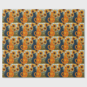 Buntglas-Katzen und Sonnenblumen-Kunstdesign Geschenkpapier