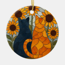 Buntglas-Katzen und Sonnenblumen-Kunstdesign