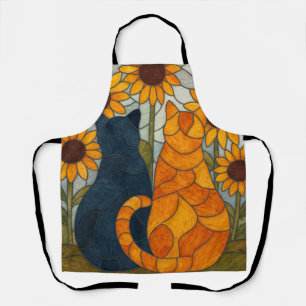 Buntglas-Katzen und Sonnenblumen-Kunstdesign Schürze