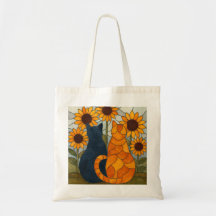 Buntglas-Katzen und Sonnenblumen-Kunstdesign