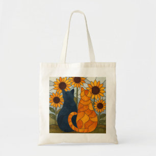 Buntglas-Katzen und Sonnenblumen-Kunstdesign Tragetasche