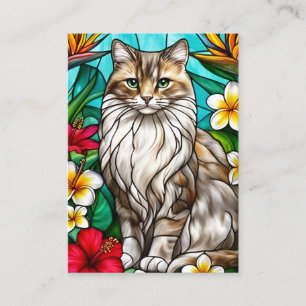 Buntglas-Katzenporträt Elegante Langhaarkatze Begleitkarte