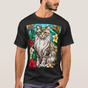 Buntglas-Katzenporträt Elegante Langhaarkatze T-Shirt
