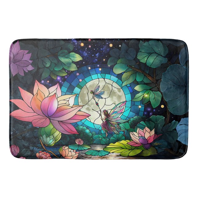 Buntglas-Kleine Fee mit Libelle Badematte (Vorderseite)