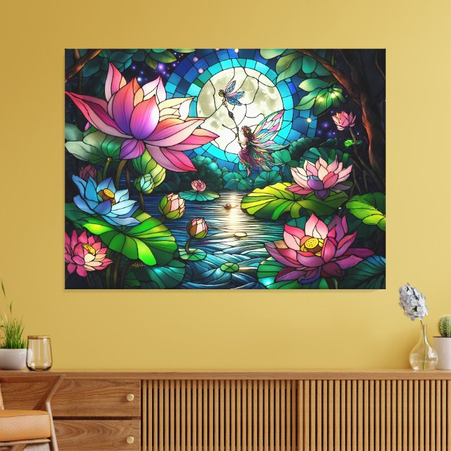 Buntglas-Kleine Fee mit Libelle Leinwanddruck (Insitu (Wohnzimmer))