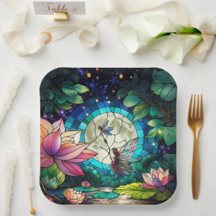 Buntglas Kleine Fee mit Libelle Pappteller