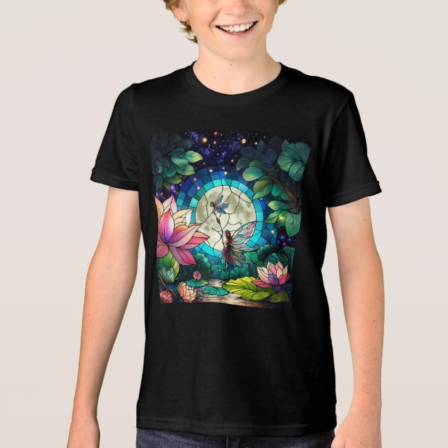 Buntglas Kleine Fee mit Libelle Tri-Blend Shirt (Vorderseite)
