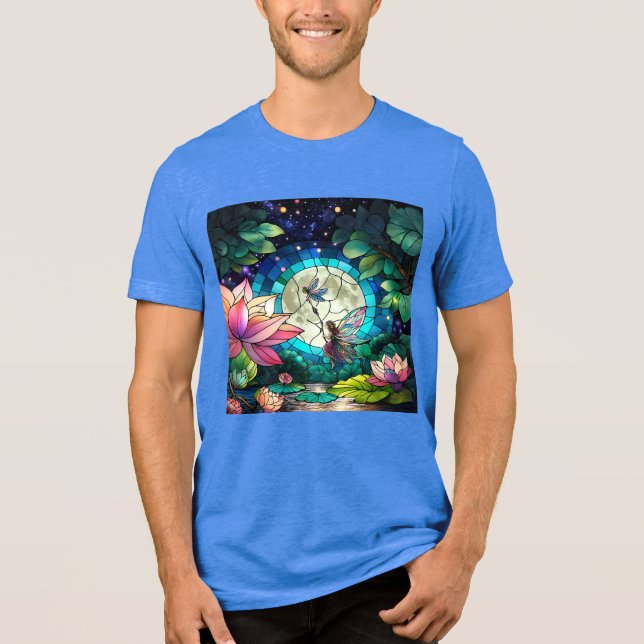 Buntglas-Kleine Fee mit Libelle Tri-Blend Shirt (Vorderseite)