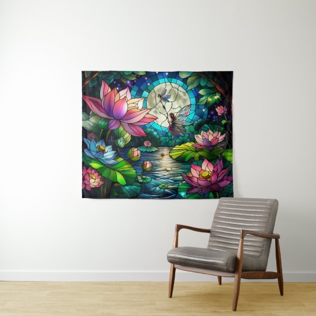 Buntglas Kleine Fee mit Libelle Wandteppich (Beispiel (Horizontal))