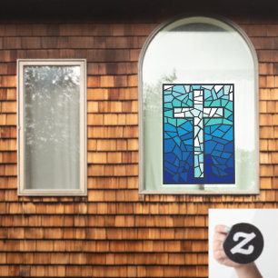 Buntglas Kreuz Blau Schwarz Weiß Fensteraufkleber
