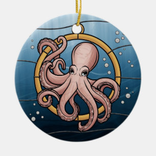 Buntglas Kunst, Buntglas Oktopus Keramik Ornament