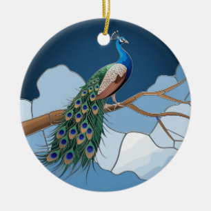 Buntglas Kunst, Pfau Buntglas Keramik Ornament