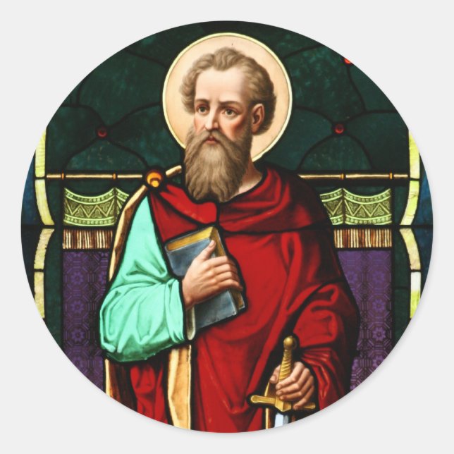 Buntglas-Kunst Saint Paul (Paul der Apostel) Runder Aufkleber (Vorderseite)