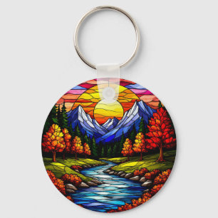 Buntglas-Landschaft Schlüsselanhänger