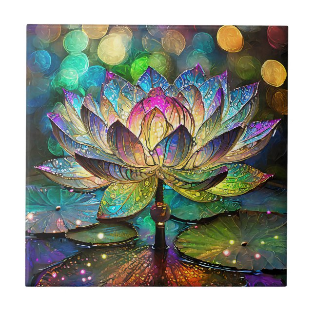 Buntglas Lebendige Lotusblume Fliese (Vorderseite)
