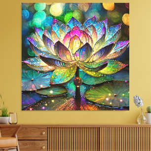 Buntglas Lebendige Lotusblume Leinwanddruck