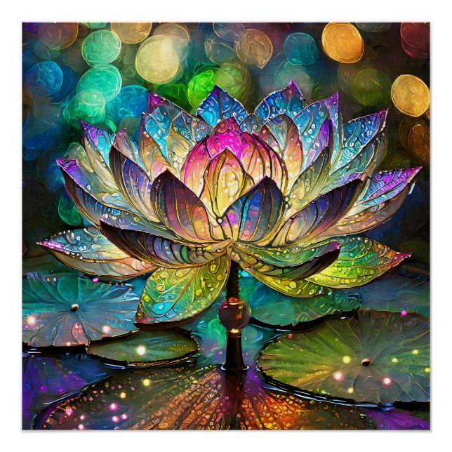 Buntglas Lebendige Lotusblume Poster (Vorderseite)