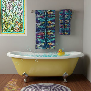 Buntglas-Libellen-Design Badhandtuch Set