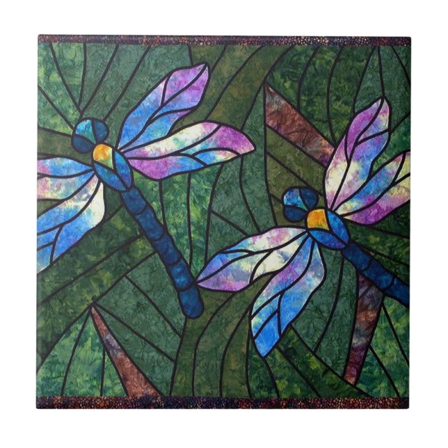 Buntglas-Libellen Fliese (Vorderseite)