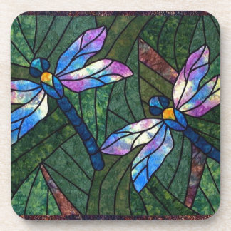 Buntglas-Libellen Untersetzer