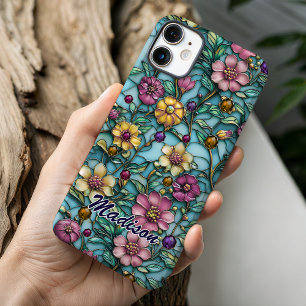 Buntglas lila florales Design iPhone 16 Hülle