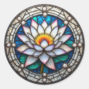 Buntglas-Lotus für Blumenliebhaber Runder Aufkleber