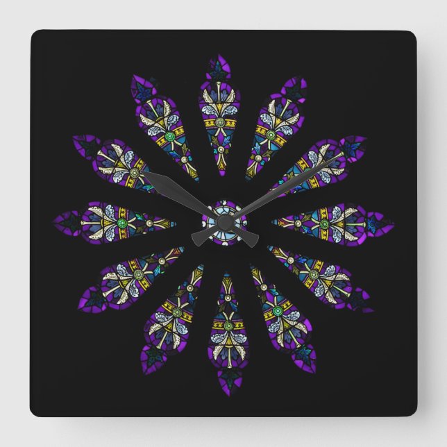 Buntglas-Mandala-Wanduhr Quadratische Wanduhr (Vorderseite)