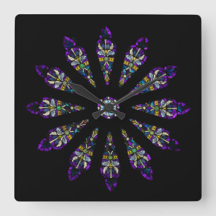 Buntglas-Mandala-Wanduhr Quadratische Wanduhr