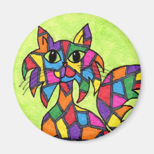 Buntglas-Miezekatze Magnet