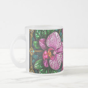 Buntglas mit rosa Orchideen Mattglastasse