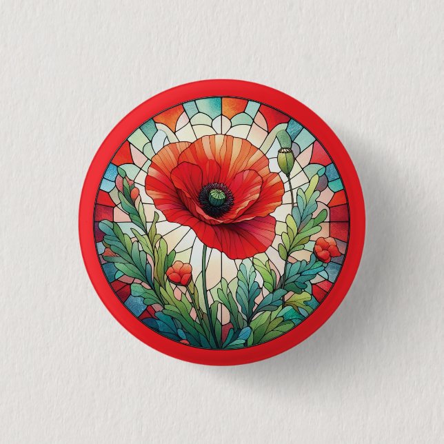 Buntglas-Mohnblume Button (Vorderseite)