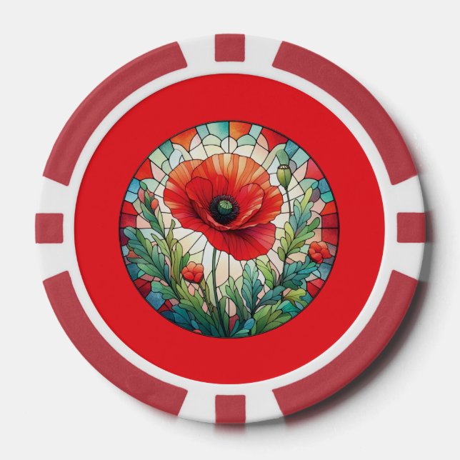 Buntglas-Mohnblume Pokerchips (Vorderseite)