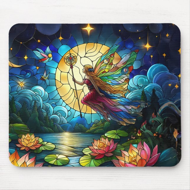 Buntglas Mondlicht Flug Fee  Mousepad (Vorne)