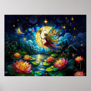 Buntglas Mondlicht Flug Fee  Poster