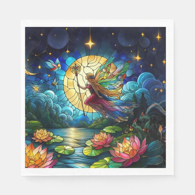 Buntglas-Mondlicht-Flug-Fee Serviette (Vorderseite)