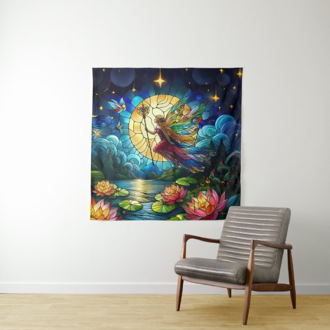 Buntglas Mondlicht Flug Fee  Wandteppich (Beispiel)