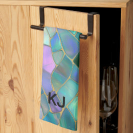 Buntglas-Mosaikmuster in Pastellfarben Geschirrtuch