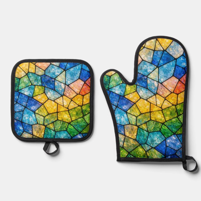 Buntglas Ofenhandschuh & Topflappen-Set (Vorderseite)