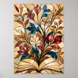 Buntglas Offenes Buch Florale Kunst für Bücherlieb Poster