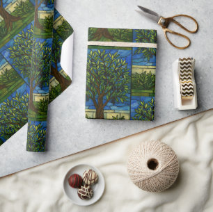 Buntglas-Olivenbaum-Geschenkpapier – Natur Geschenkpapier