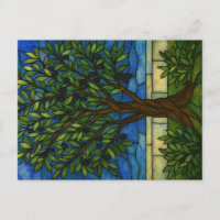 Buntglas-Olivenbaum-Kunstpostkarte – Öko-Natur