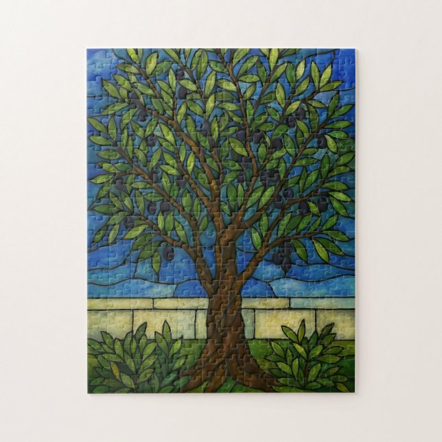 Buntglas-Olivenbaum-Puzzle – Natur  (Vertikal)