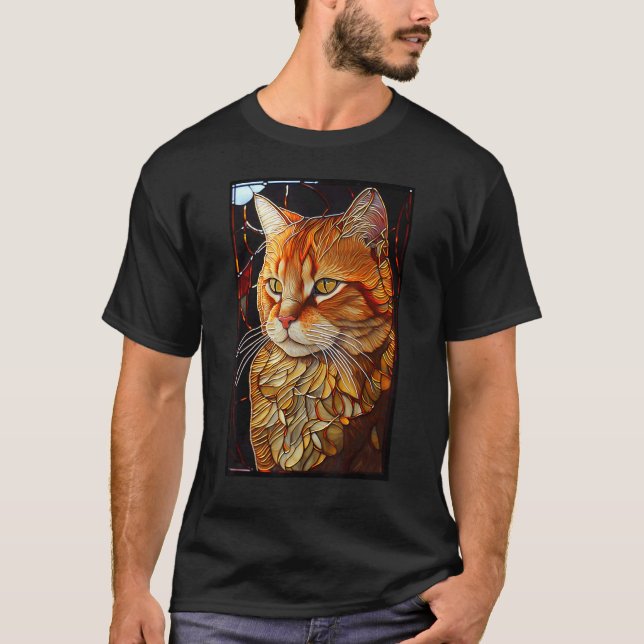 Buntglas Orange Katze T-Shirt (Vorderseite)