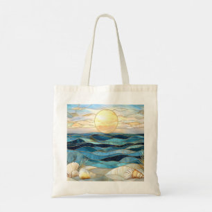 Buntglas-Ozean-Sonnenuntergangs-Strand-Tasche Tragetasche