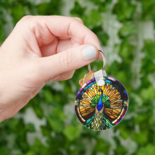 Buntglas-Pfau Schlüsselanhänger