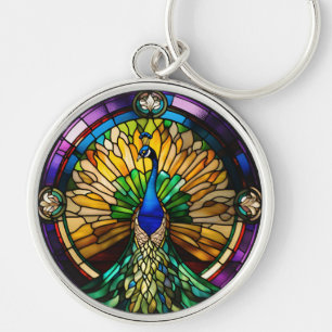 Buntglas-Pfau Schlüsselanhänger