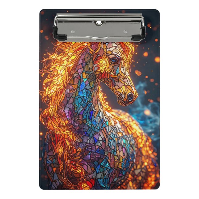 Buntglas-Pferd-Design Mini Klemmbrett (Vorderseite)