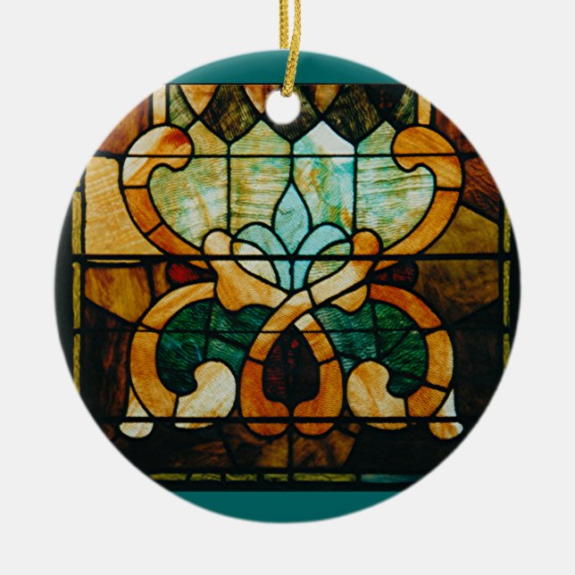 Buntglas-Rebe, rund Keramikornament (Vorne)