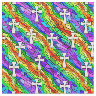 Buntglas-Regenbogen mit Kreuzen Stoff